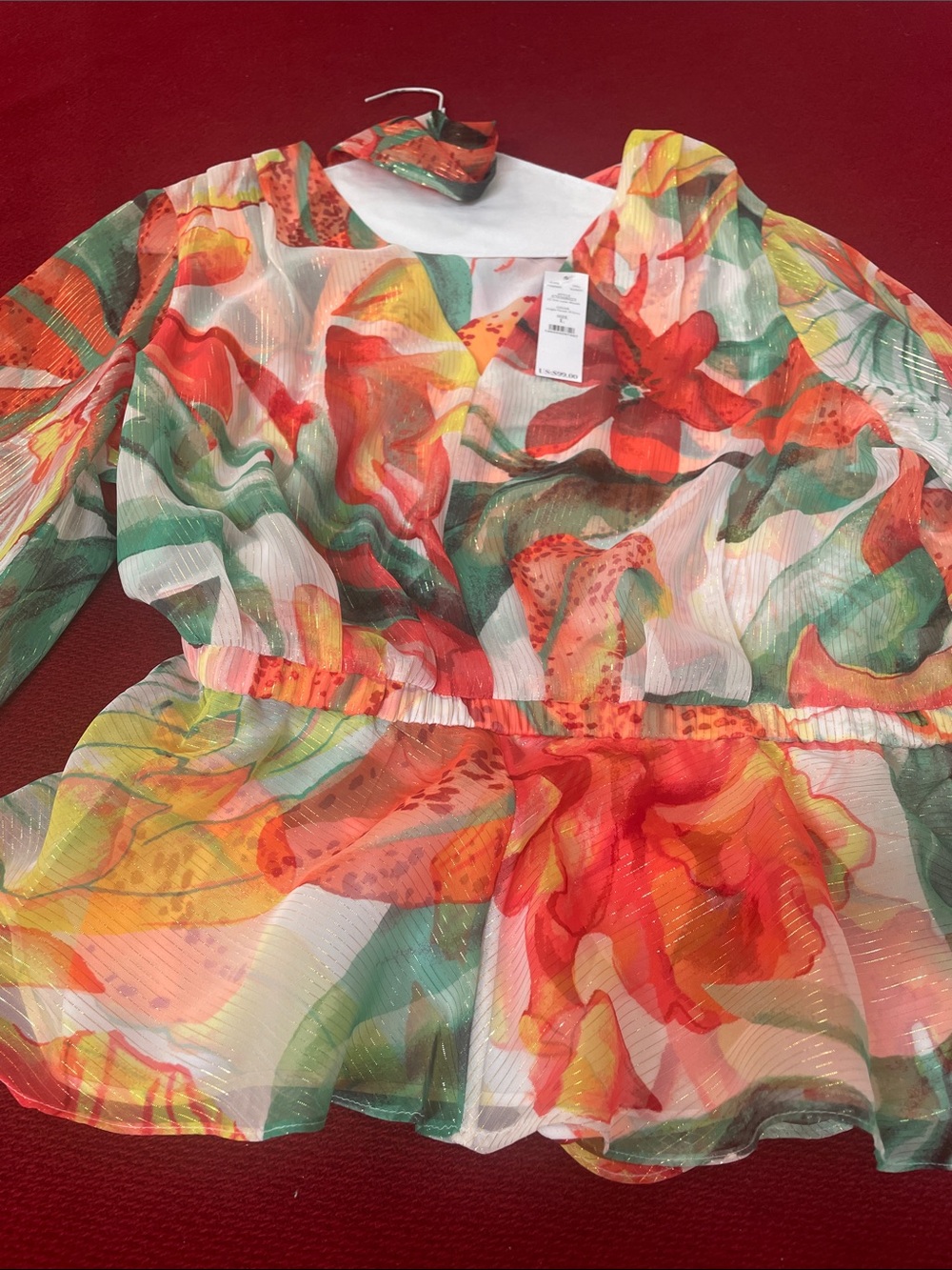 White House Black Market Floral Blouse in Orange,Green, Yellow - Picture 3 of 3